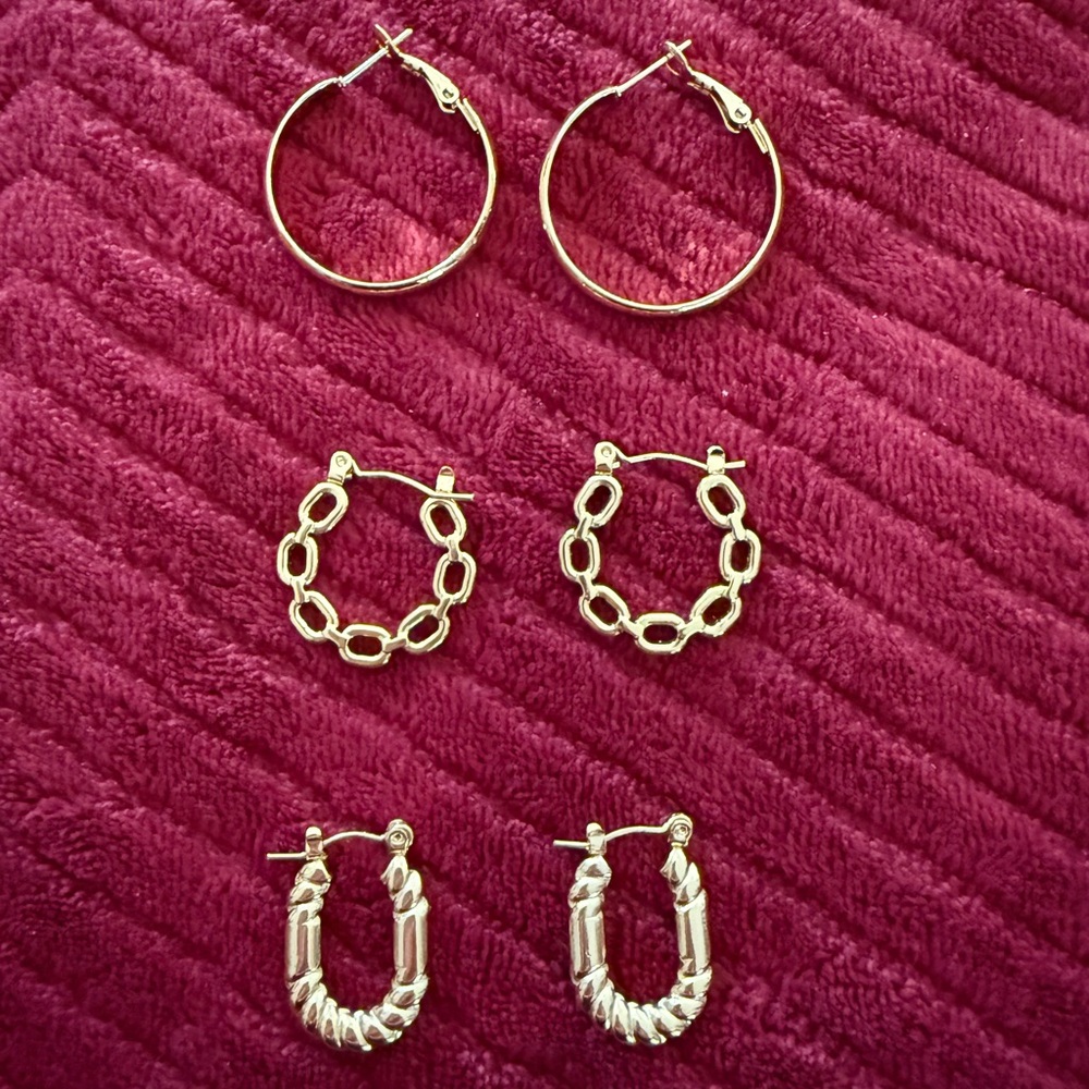 Bundle of 3 NEW Pairs: Elegant Gold Hoop Earrings with Box
